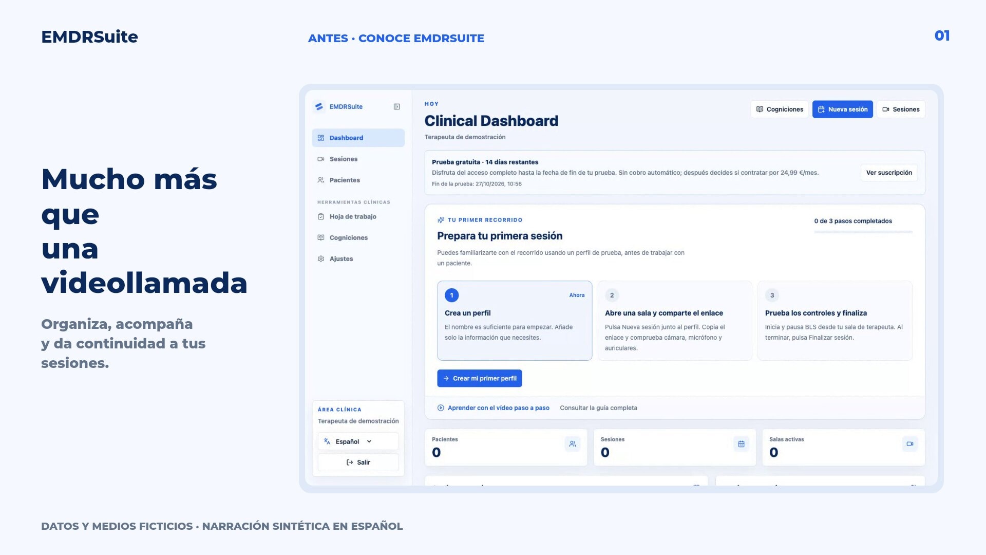 Sesión EMDRSuite con controles de estimulación bilateral online para el terapeuta