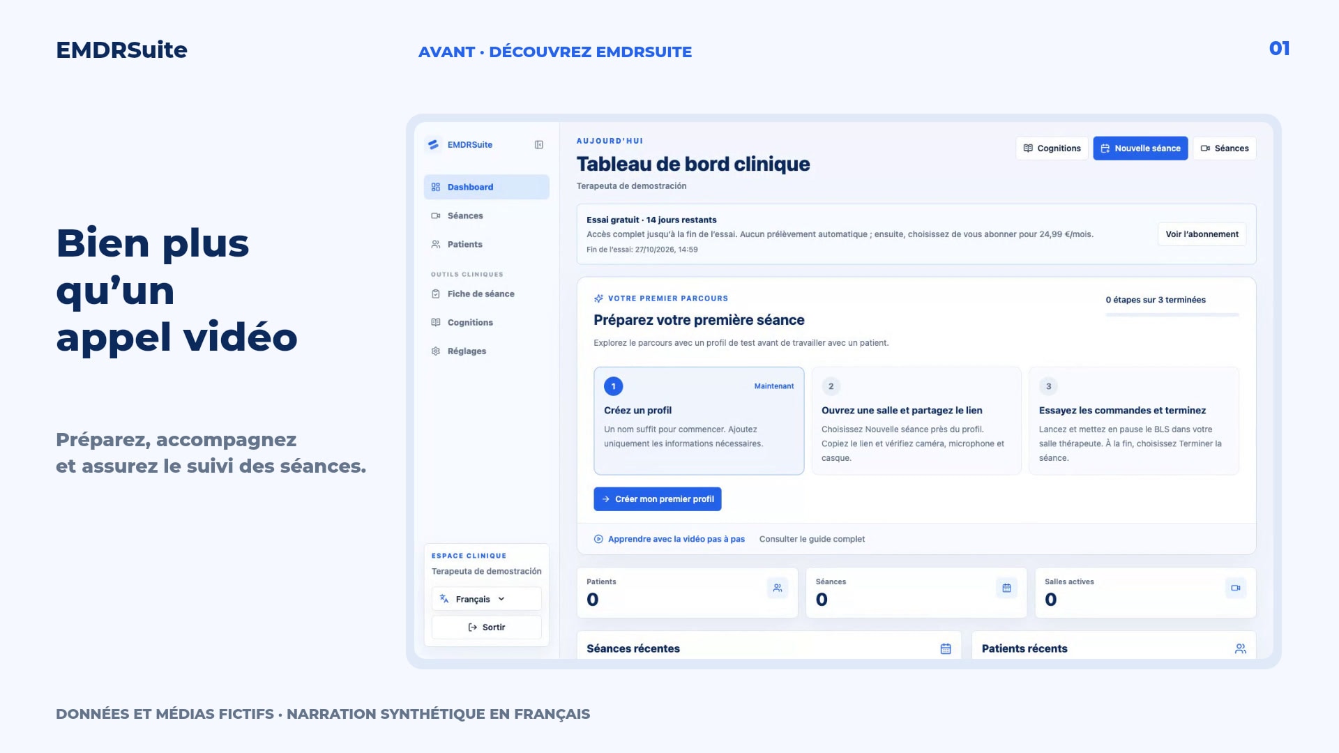 Séance EMDRSuite avec commandes de stimulation bilatérale en ligne pour le thérapeute