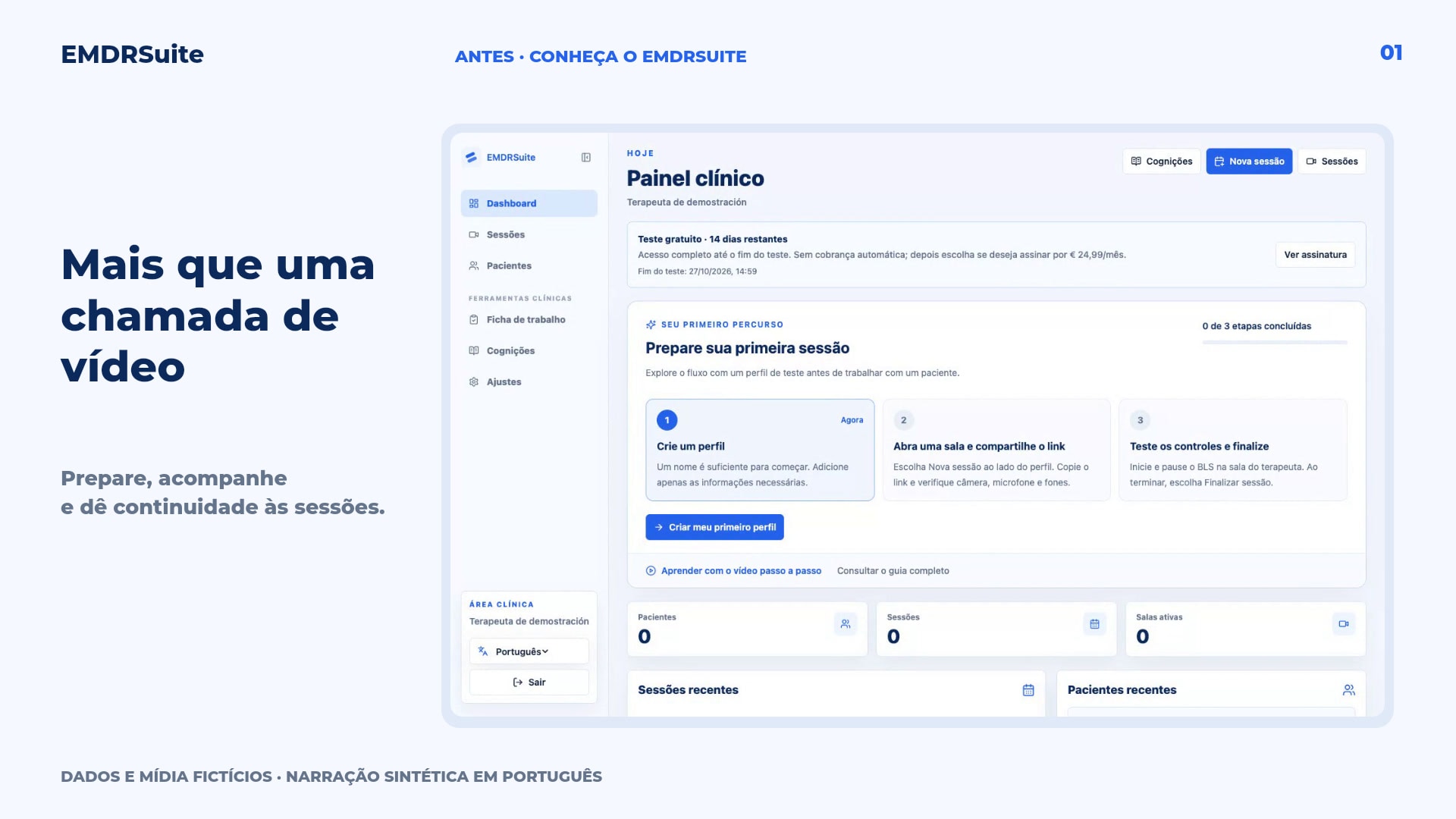 Sessão EMDRSuite com controles de estimulação bilateral online para o terapeuta